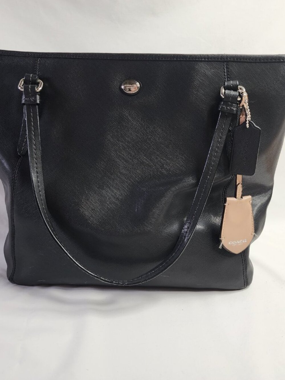 Coach Peyton Leather Tote Black, Silver Hardware, Double Handle
